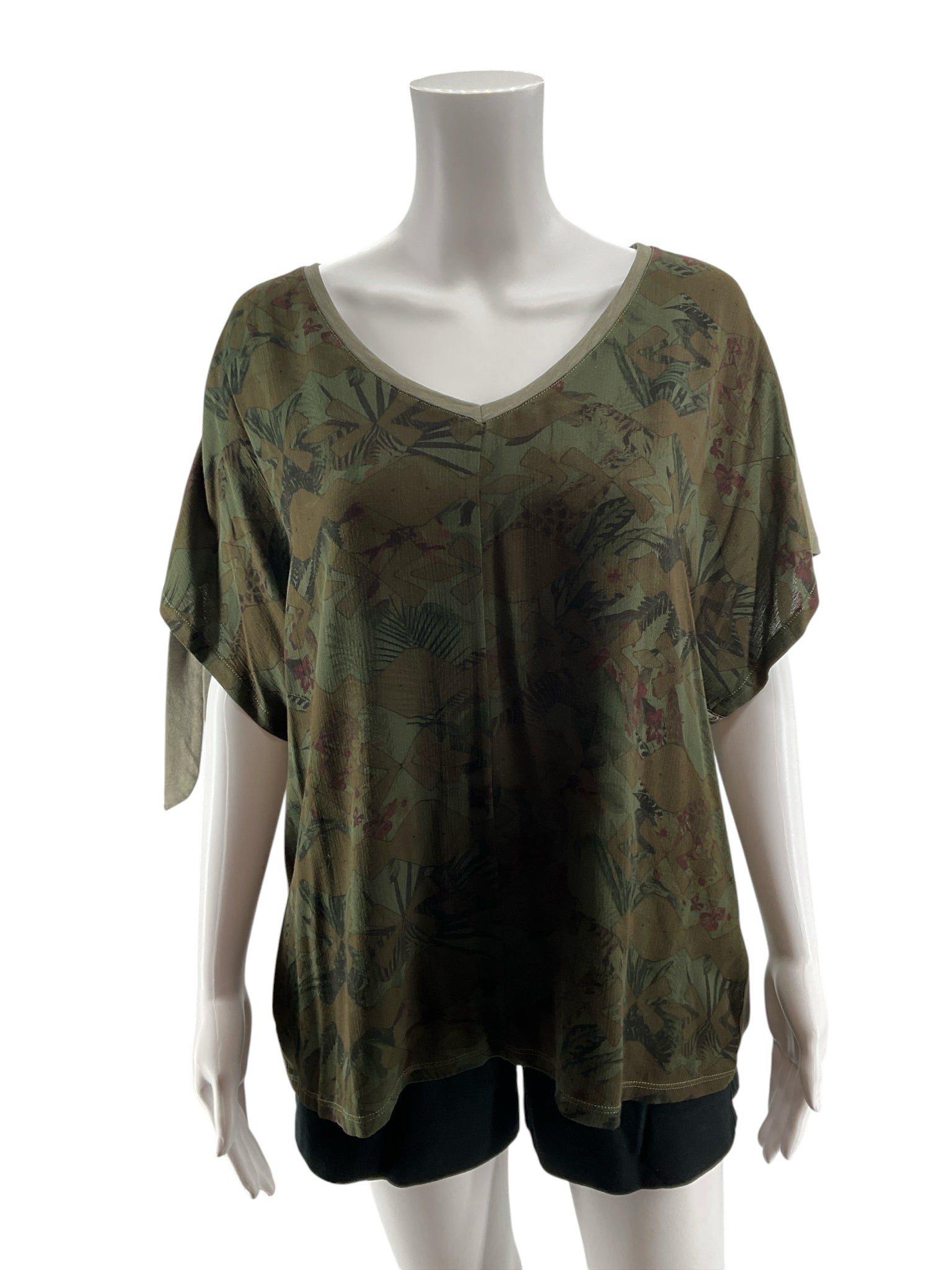 Desigual Palm Tropical Print Batwing Sleeve T-Shirt Top Green XL