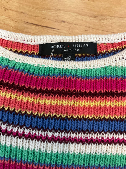Romeo &amp; Juliet Couture Rainbow Striped Knit Crop Top Scallop Trim Size Medium