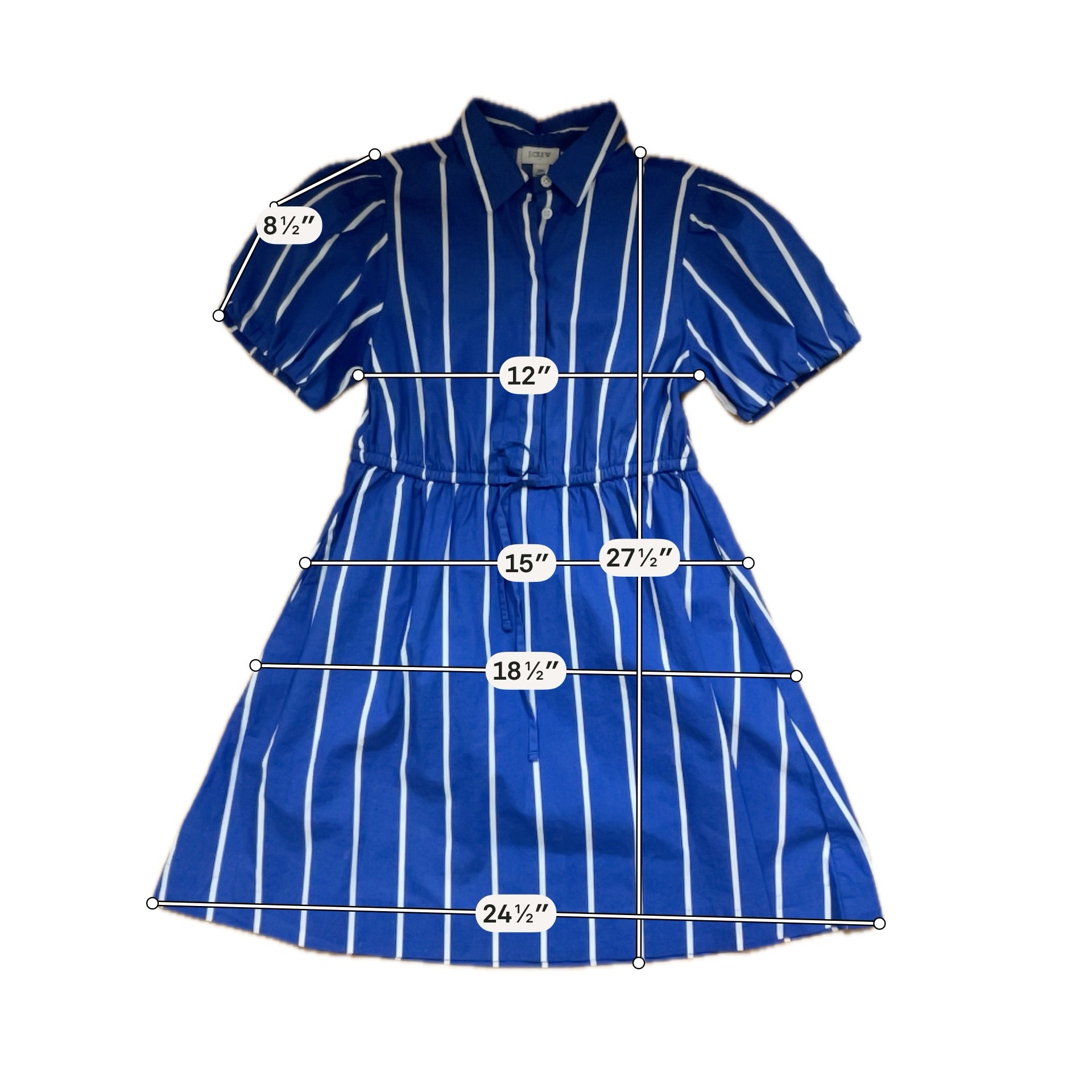 J. Crew blue/white Mini Striped Puff Sleeve Mini Shirtdress with Pockets Blue White Size 2P - Size 2P