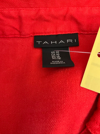 Tahari Red Linen Blend V-Neck Sleeveless Shift Dress Size 10