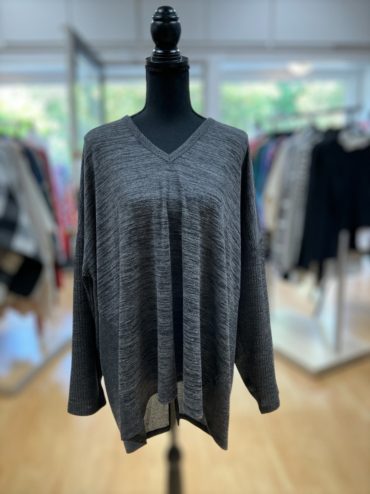 Terra & Sky Size 3X Charcoal Heathered Casual Top - Downstairs