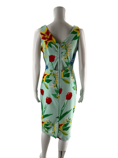 New York &amp; Co Aqua/Red/Yellow Floral Pre-Owned Ladies Dress - Size XS
