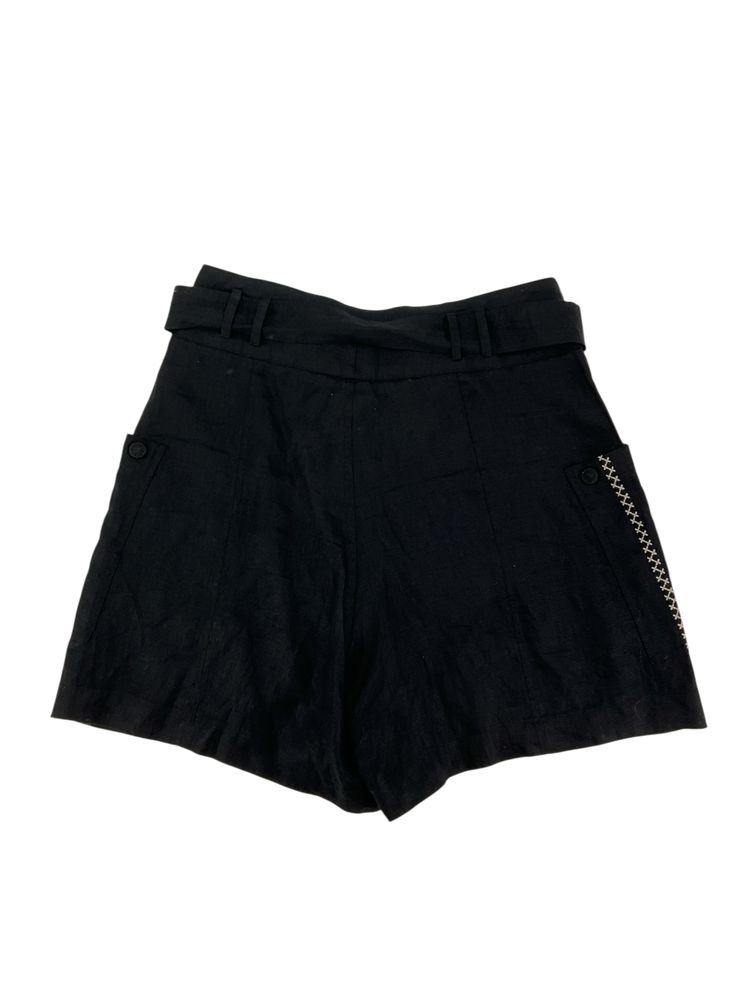 Johnny Was Giana Linen Shorts XS Black Tan Embroidered Belted High Rise