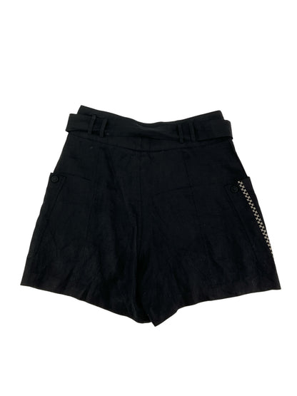 Johnny Was Giana Linen Shorts XS Black Tan Embroidered Belted High Rise