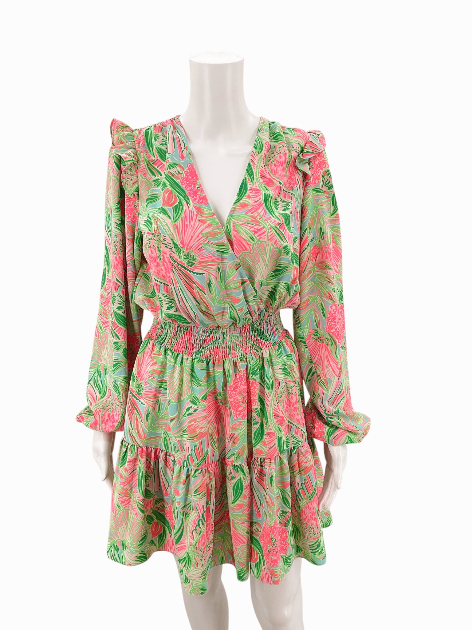 Lilly Pulitzer Aqua/Multi Floral Dress Size 2 - up close