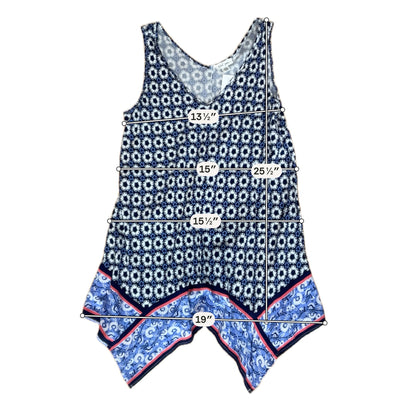 Tribal Medallion Print Handkerchief Hem Tank Top Blue White PS