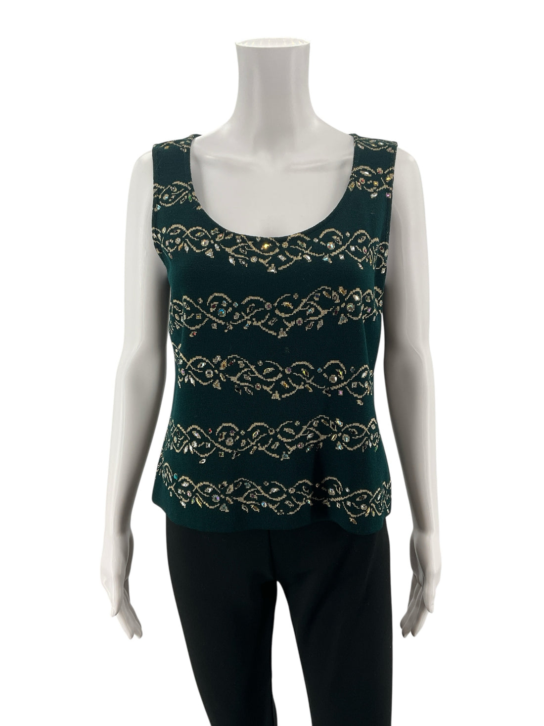st john Green/Gold Jacket St. John Green Gold Rhinestone Embellished Santana Knit Jacket Size 6 - Size 6