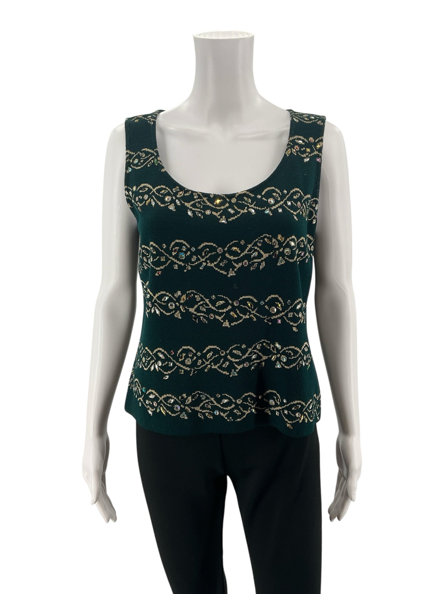 st john Green/Gold Jacket St. John Green Gold Rhinestone Embellished Santana Knit Jacket Size 6 - Size 6