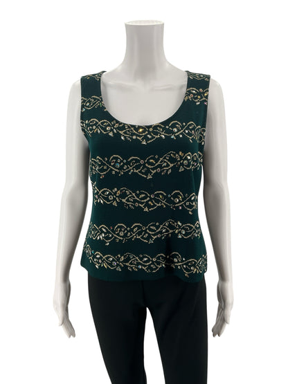 st john Green/Gold Jacket St. John Green Gold Rhinestone Embellished Santana Knit Jacket Size 6 - Size 6