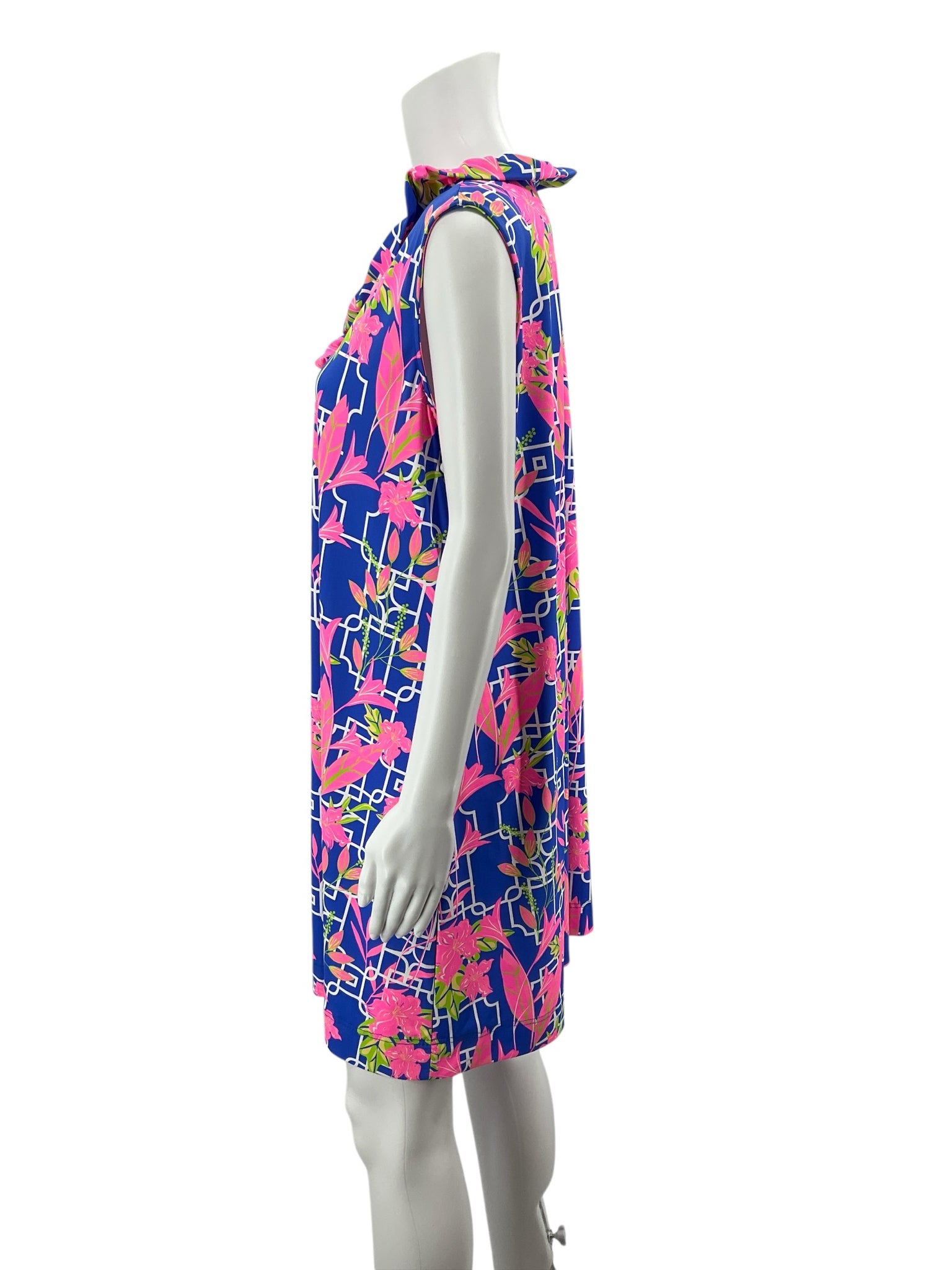 Lulu B Libby Tropical Floral Cowl Neck Shift Dress Sleeveless Pink Blue XL