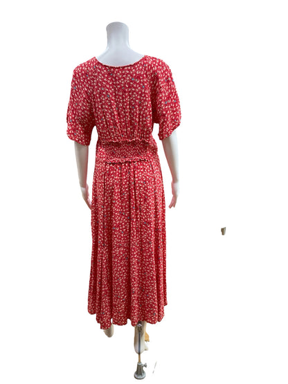Free People Pink &amp; Tan Floral Boho V-Neck Mini Dress | Size Large - ONLINE ONLY