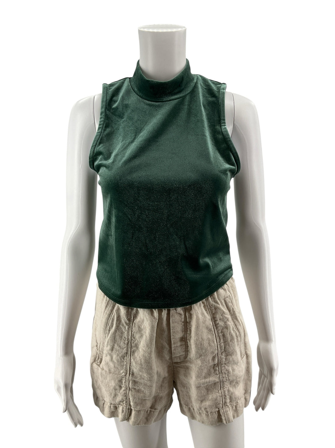 Pink Rose Green Velvet Mock Neck Sleeveless Tank Top Size M NWT