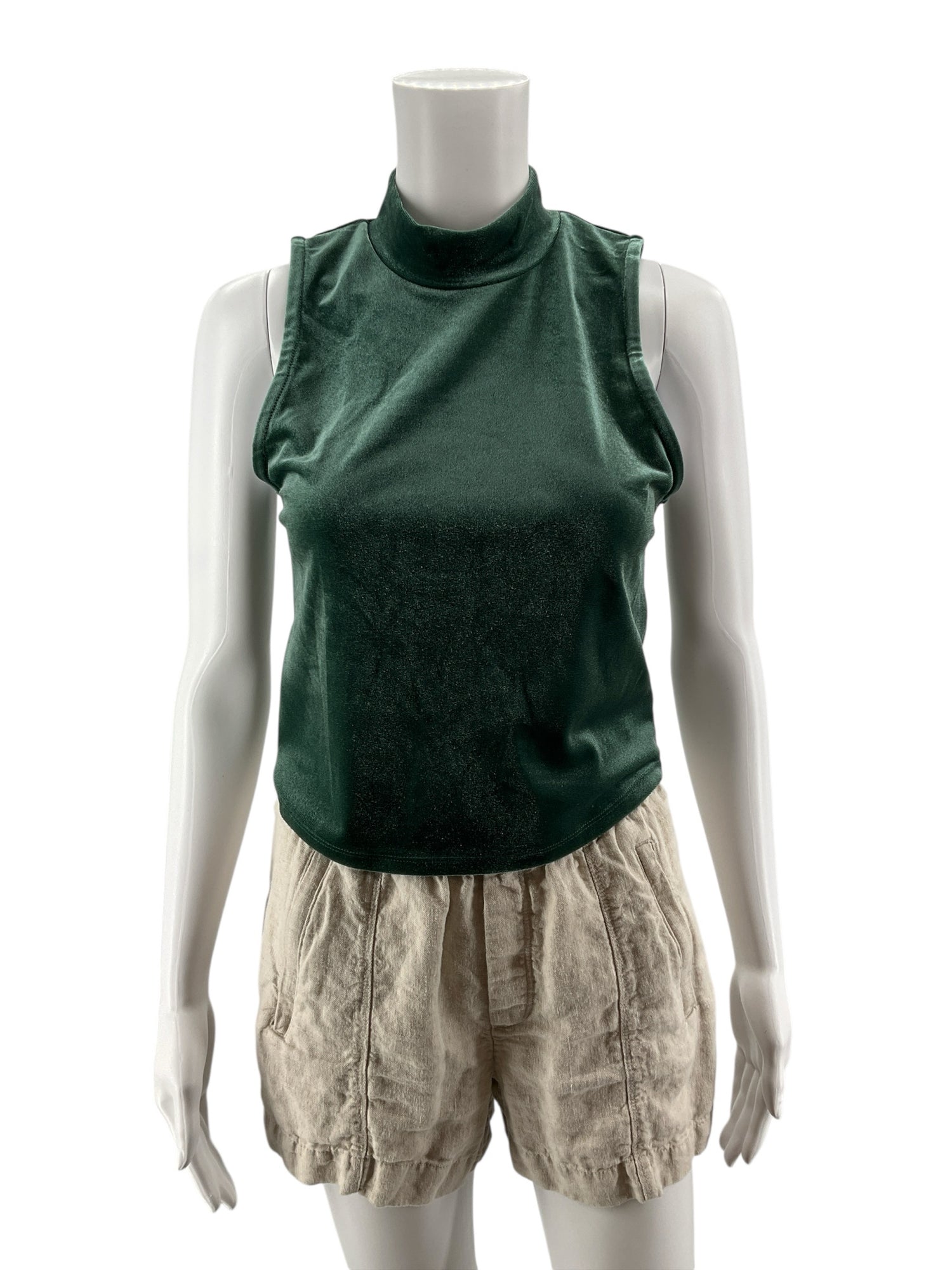 Pink Rose Green Velvet Mock Neck Sleeveless Tank Top Size M NWT