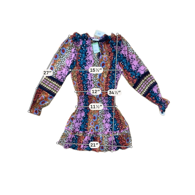 Ramy Brook Paris Floral Long Sleeve Smocked Mini Dress NWT Size Medium