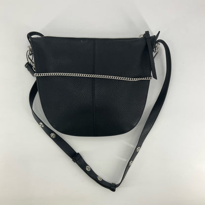 All Saints Kita Black Pebbled Leather Half Moon Crossbody Bag | Chain Detail