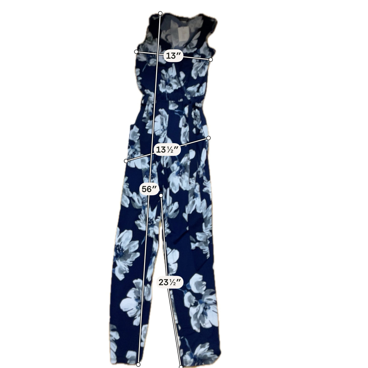 Venus Navy &amp; Gray Floral Sleeveless Surplice Jumpsuit Size Small - ONLINE ONLY