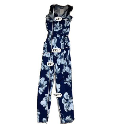 Venus Navy &amp; Gray Floral Sleeveless Surplice Jumpsuit Size Small - ONLINE ONLY