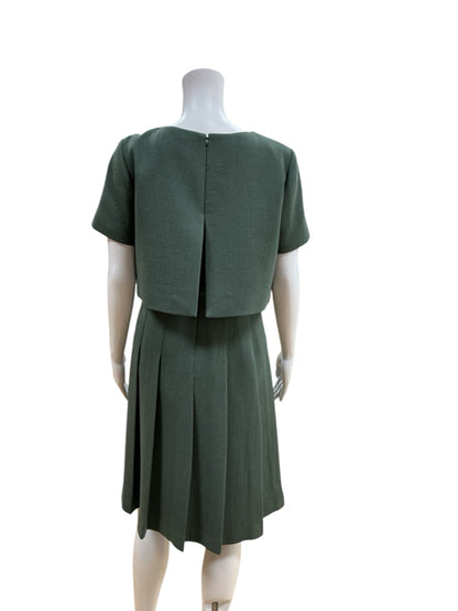 Lafayette 148 New York Green Wool Crepe Pleated Midi Dress Size 6