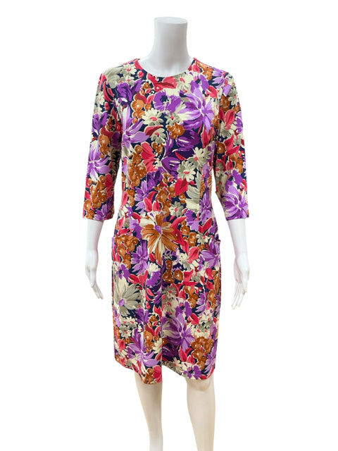 J. McLaughlin Catalina Cloth Floral Sheath Dress Pockets Purple Multi Size Medium