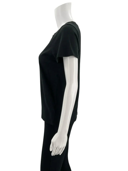 Madewell black solid short sleeve top in size small, featuring a classic design and pre-owned condition.