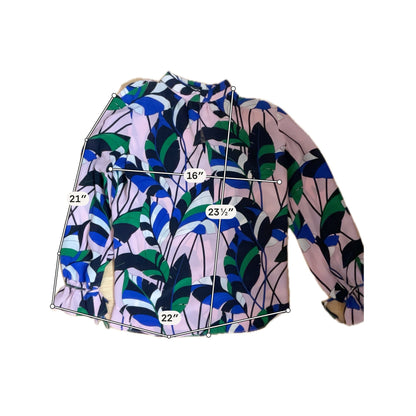 Ann Taylor pink/blue/green Long Sleeve Leaf Print 100% Silk Tie Cuff Blouse Pink Green Blue Size Small - Size S