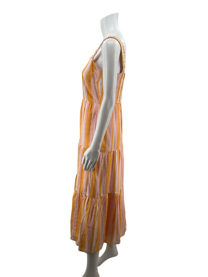 Free Assembly pink/orange Midi Striped Tiered Midi Sundress XS - Size XS