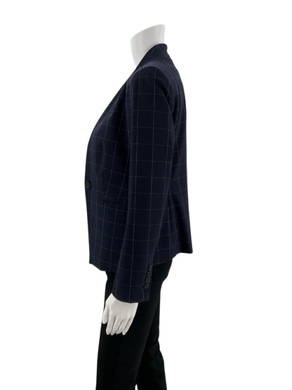 Navy and white checkered Ann Taylor pre-owned blazer in size 00 petite, featuring a tailored fit and classic design.