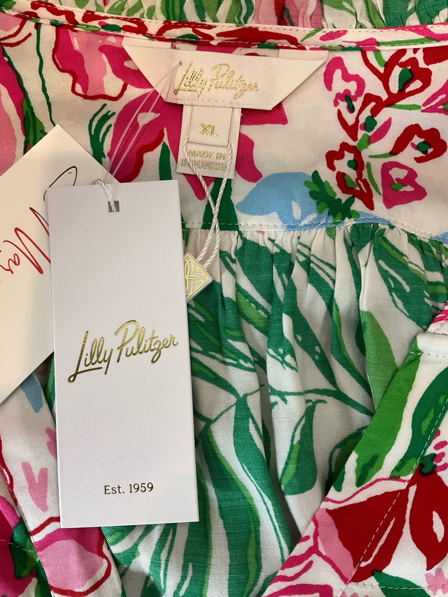 Lilly Pulitzer Ruffled V-Neck Tunic Blouse Floral XL NWT
