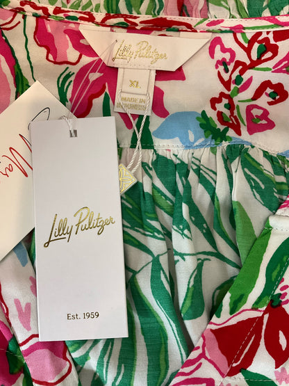 Lilly Pulitzer Ruffled V-Neck Tunic Blouse Floral XL NWT