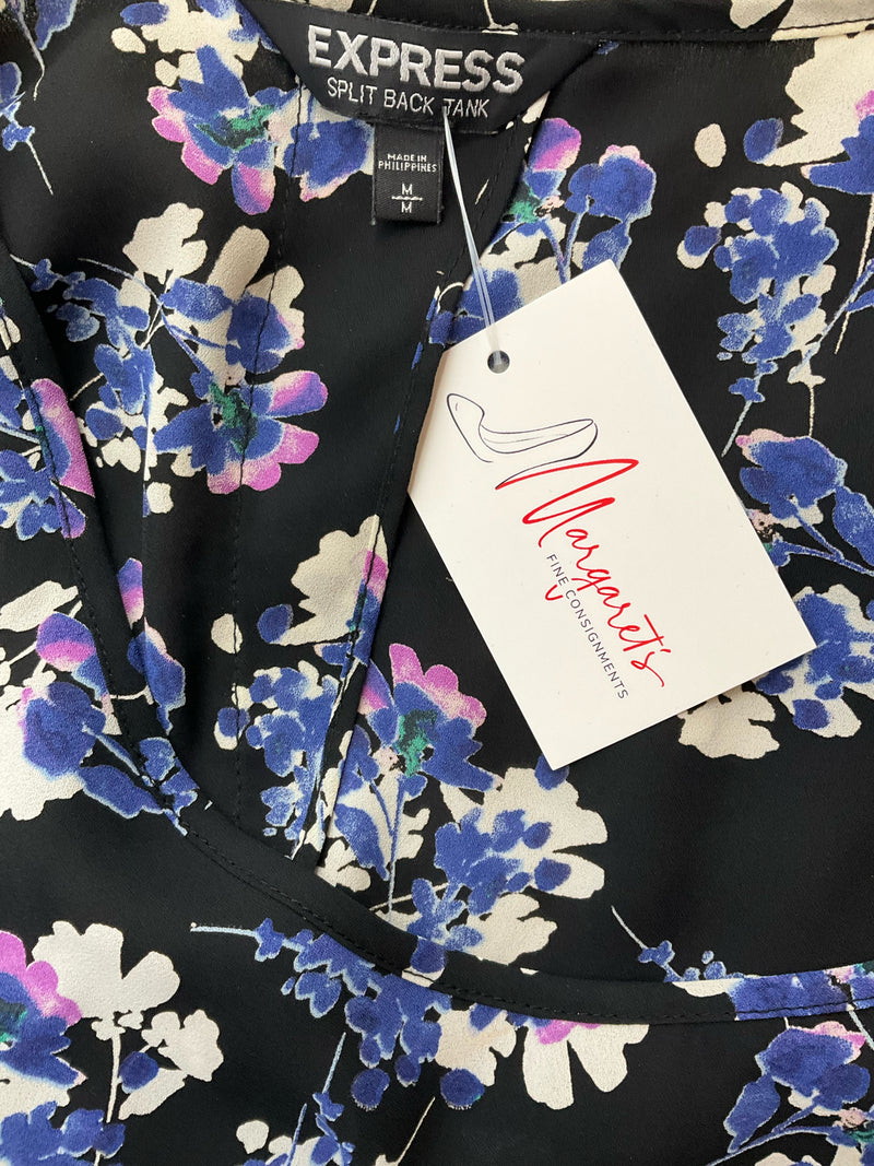 Express Black/Purple Floral Pre-Owned Ladies Top - Size Medium