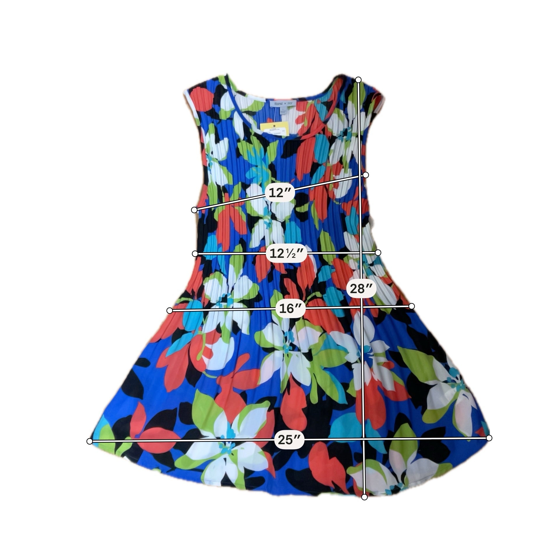 Floral &amp; Ivy multi Sleeveless Pleated Sleeveless Abstract Floral Tunic Top Size Large - Size L