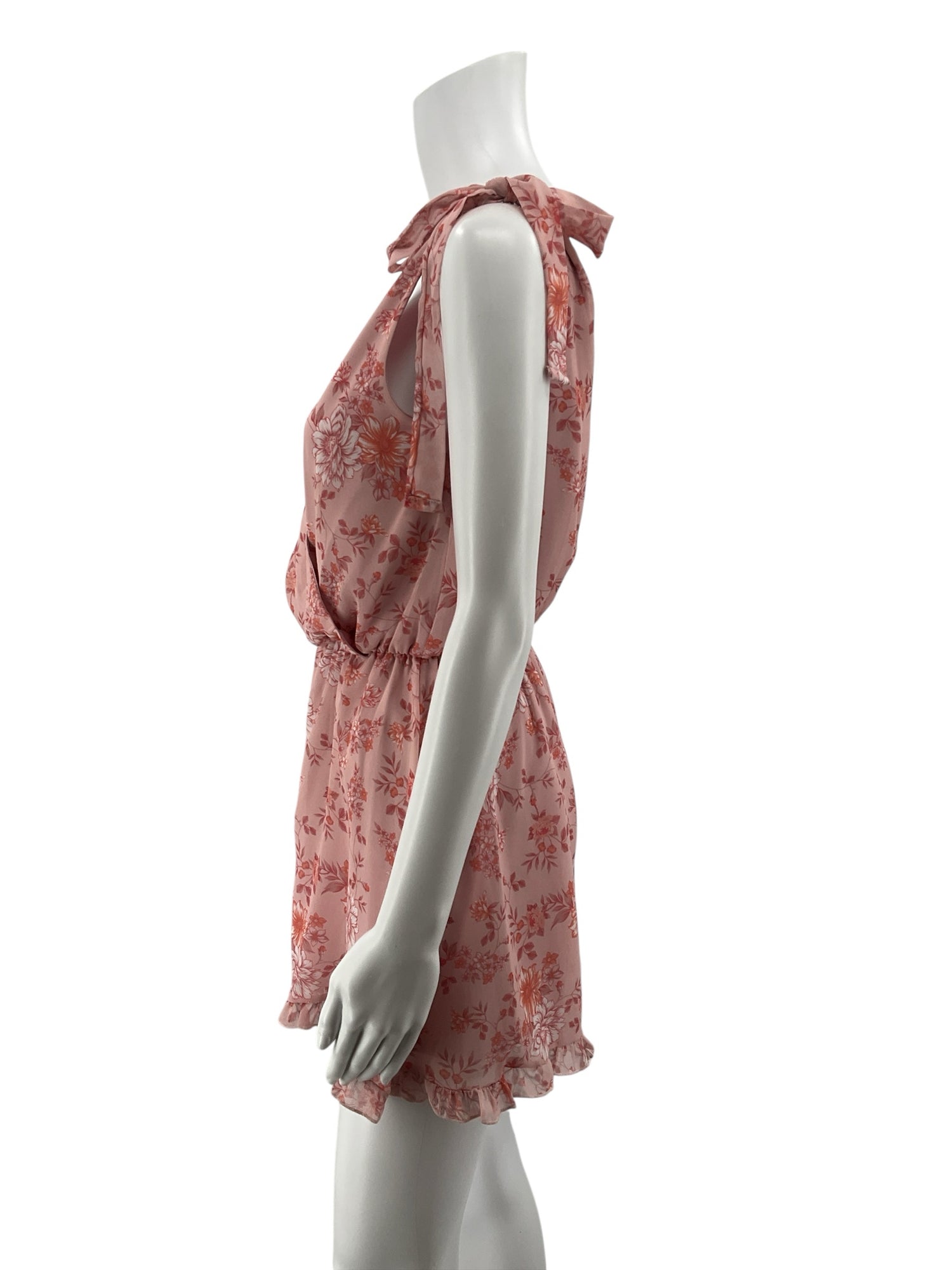 Peach Love California Floral Tie-Shoulder Ruffle Romper Size Medium