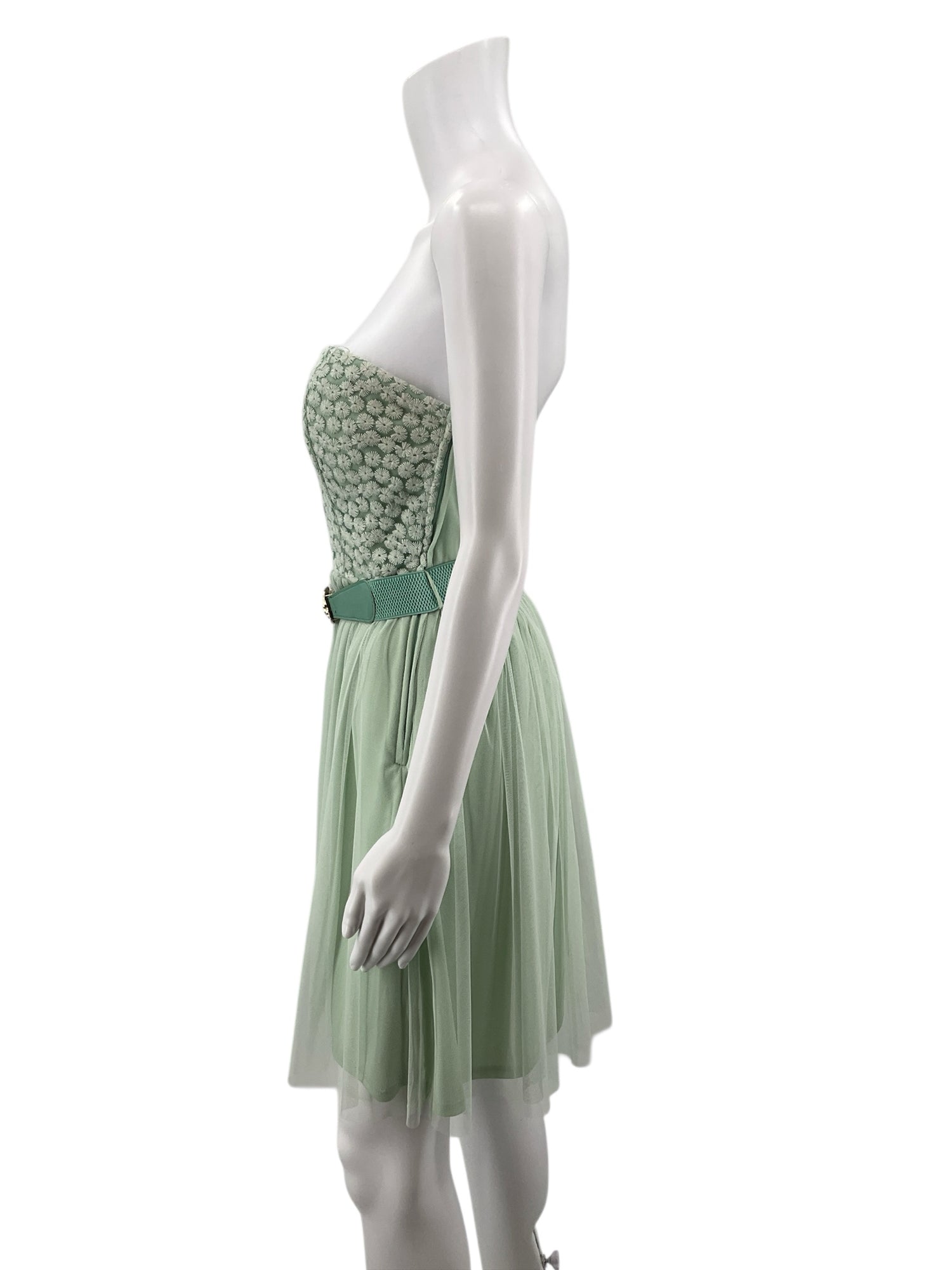 Mystic sage Mini Sage Green Strapless Tulle Dress Embroidered Bodice Medium - Size M