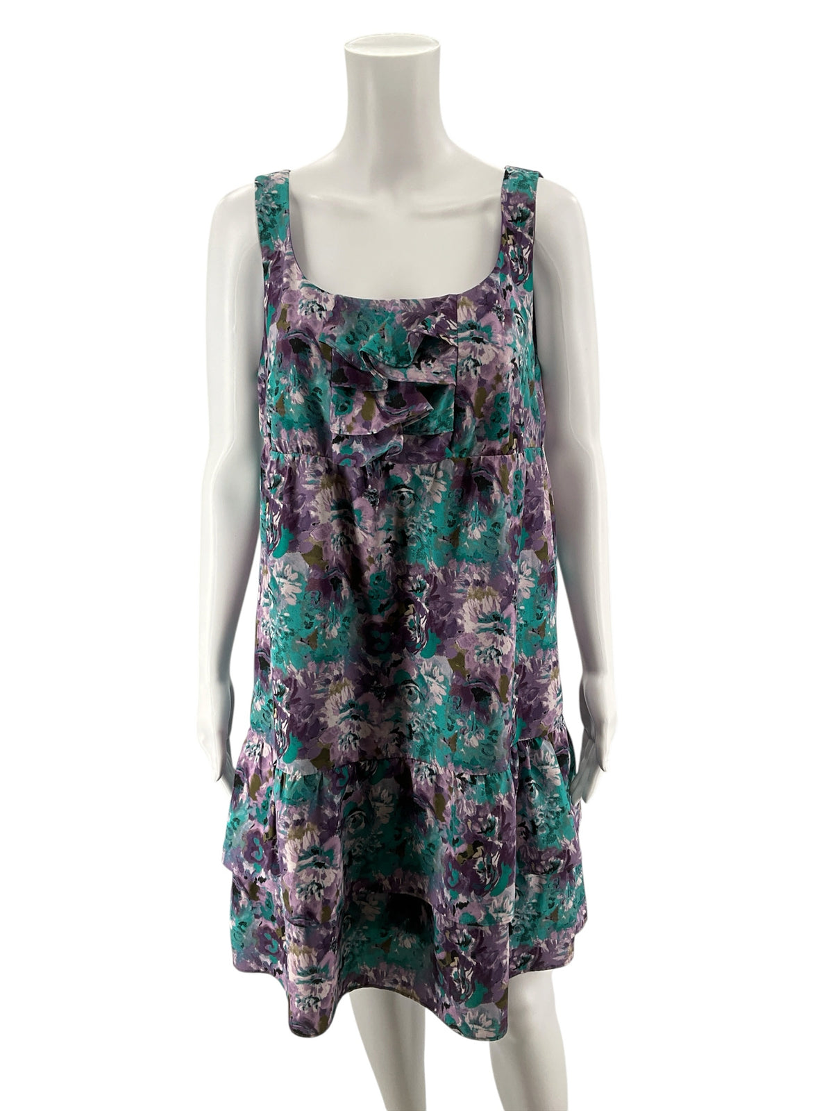 LOFT Ann Taylor Floral Tiered Ruffle Mini Dress Size 8 Teal Purple - ONLINE ONLY