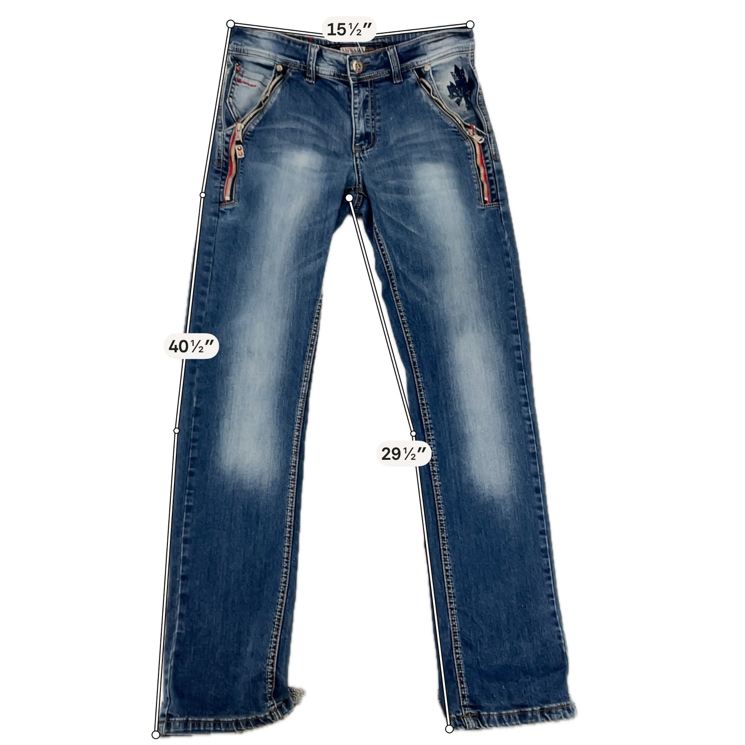 Anwame Jeans Womens Size 10 Blue Denim Y2K Straight Leg Embellished Zipper Pockets