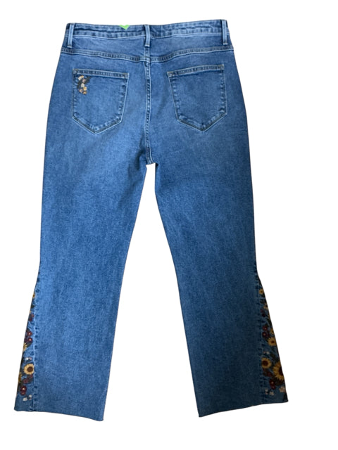 Driftwood Clara Floral Embroidered Flare Jeans Size 14
