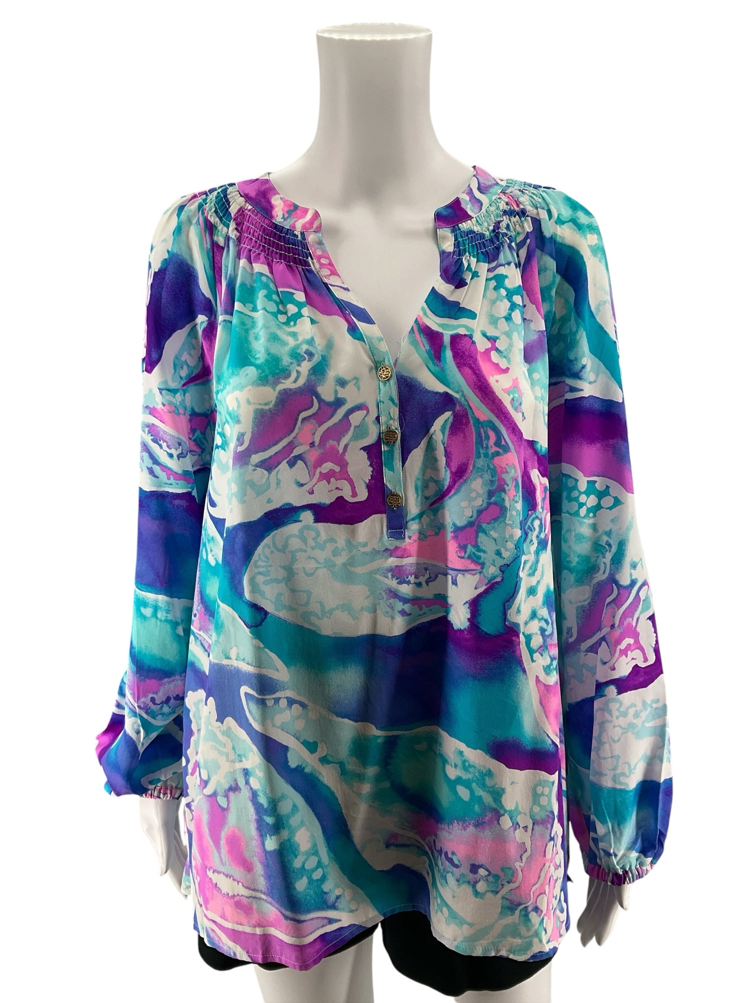Lilly Pulitzer Elsa Silk Top La Playa Print Blouse Size Large