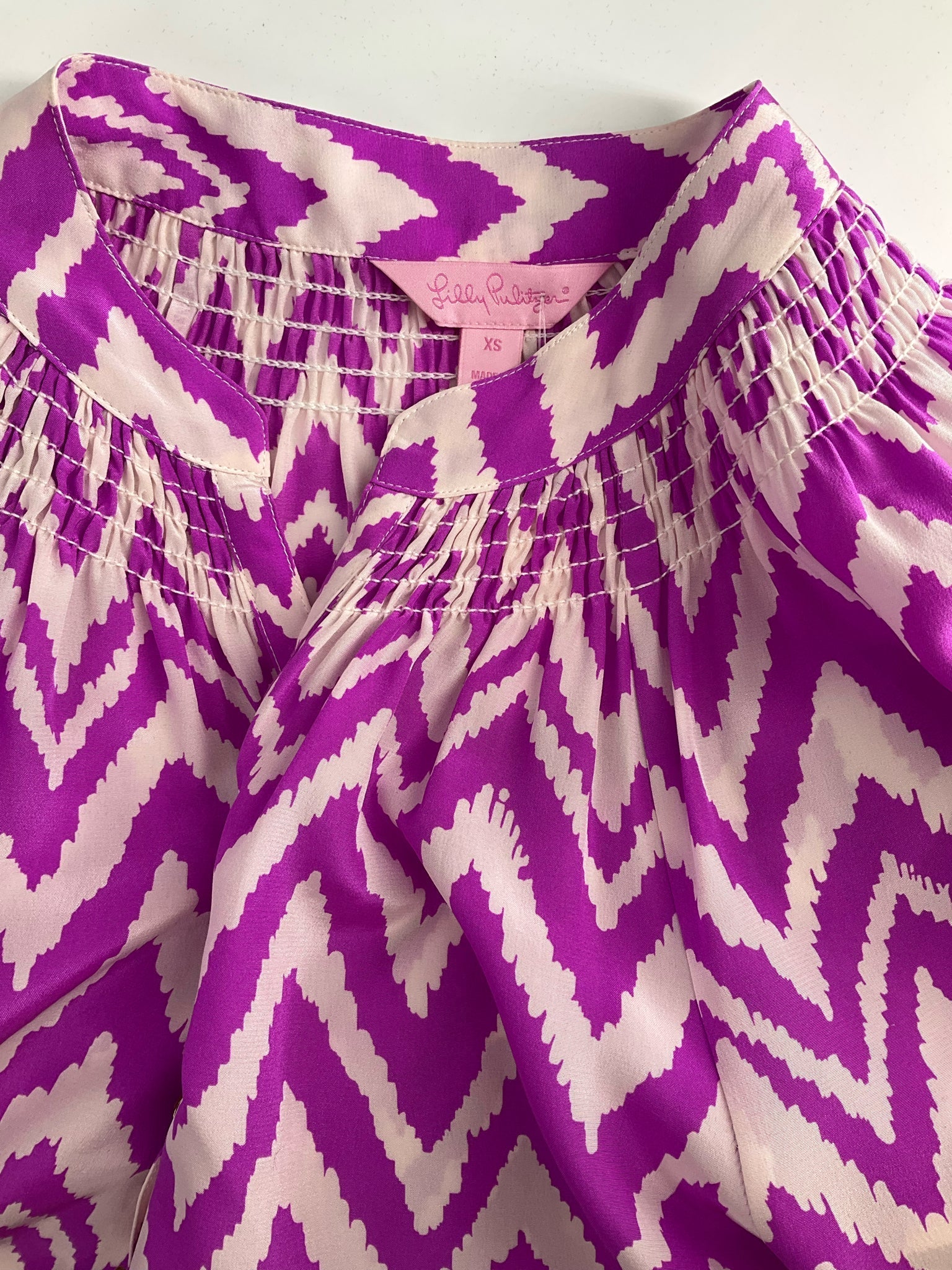 Lilly Pulitzer - purple/white Print Pre-Owned Ladies Casual Top - Size Xs