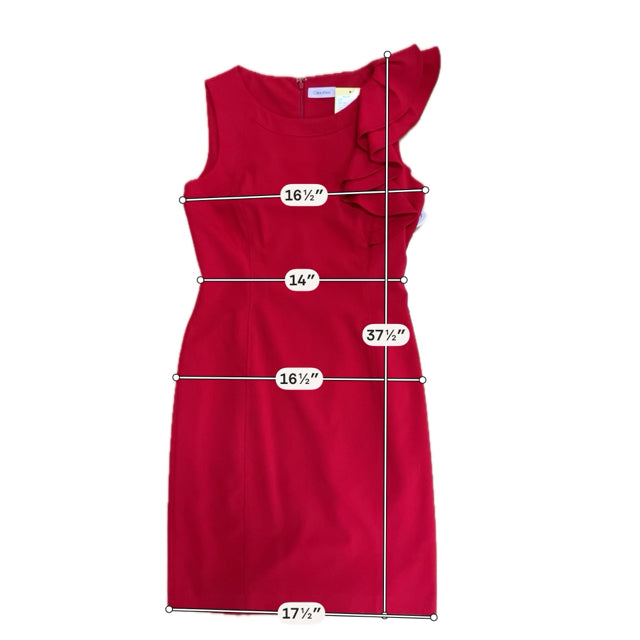 Calvin Klein Red Asymmetrical Ruffle Sheath Dress Size 6