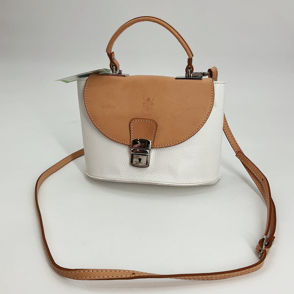 Firenze White/Tan Pebble Purse - Margaret’s Fine Consignment