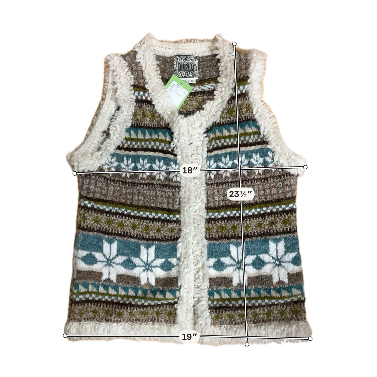 Curio Vintage Fair Isle Fringe Knit Sweater Vest | Size XL | Boho Artsy