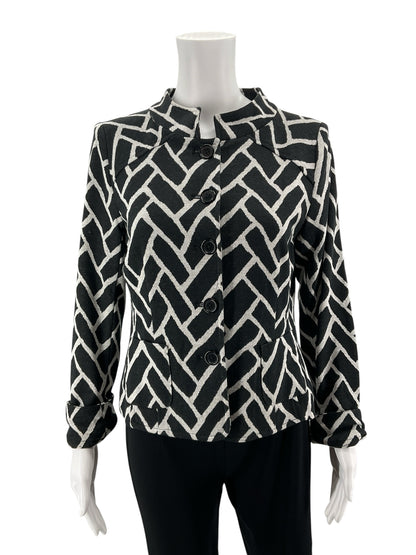 Dressbarn Yours Geometric Jacquard Knit Jacket Black Ivory Size 12