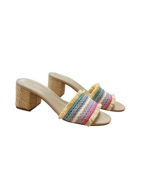 J. Crew Braided Raffia Fringe Block Heel Sandals in Multi-Stripe | Size 7.5