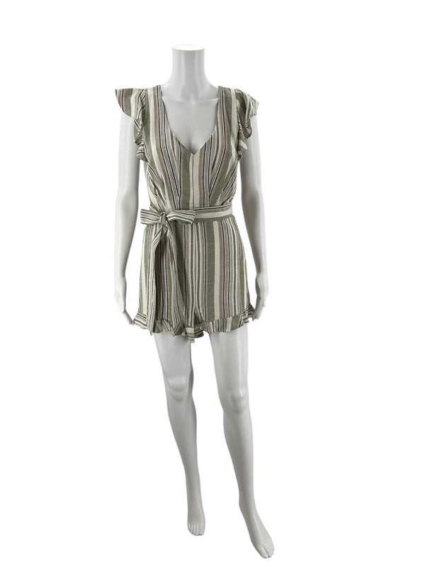 A'ltard State Blue/GreenTtan Stripe Pre-Owned Ladies Romper- Size Small