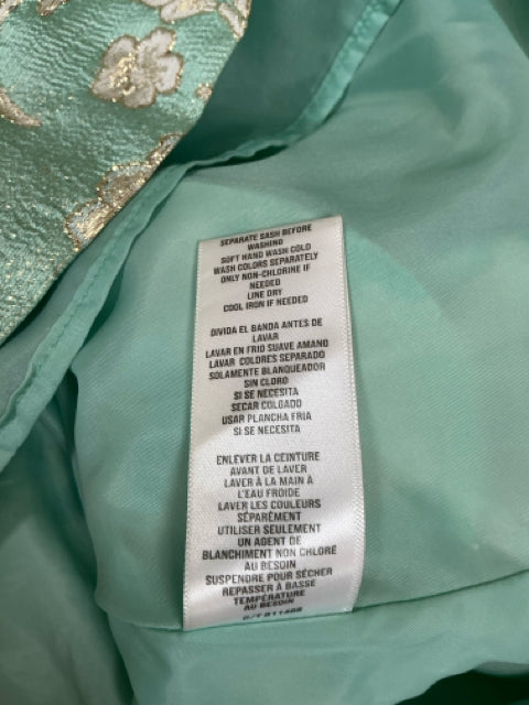 Maison Tara Aqua Gold Floral Metallic Jacquard Fit &amp; Flare Dress Size 6