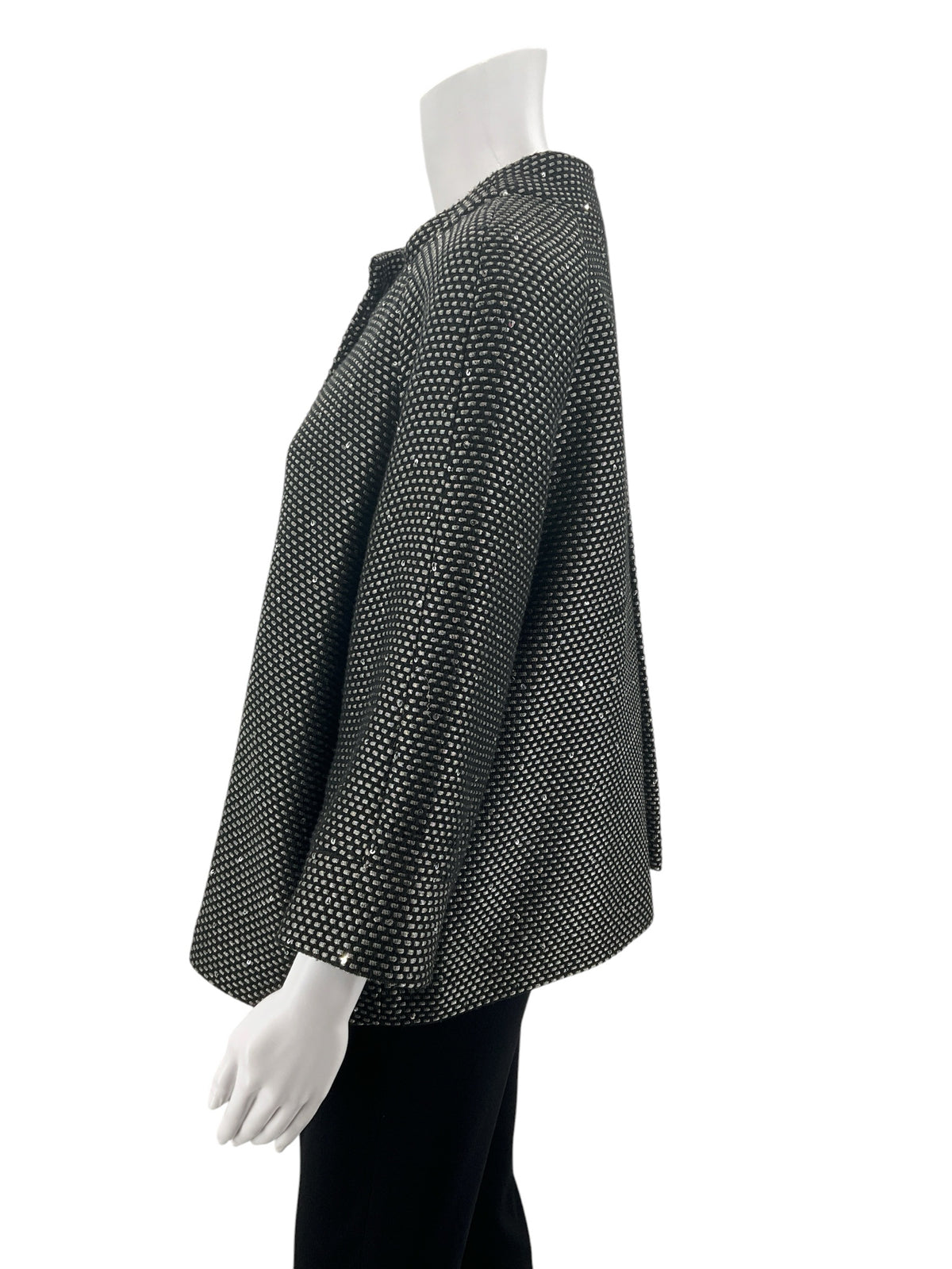 Laura Ashley Black &amp;amp; Silver Metallic Grid Knit Swing Jacket | Size Medium