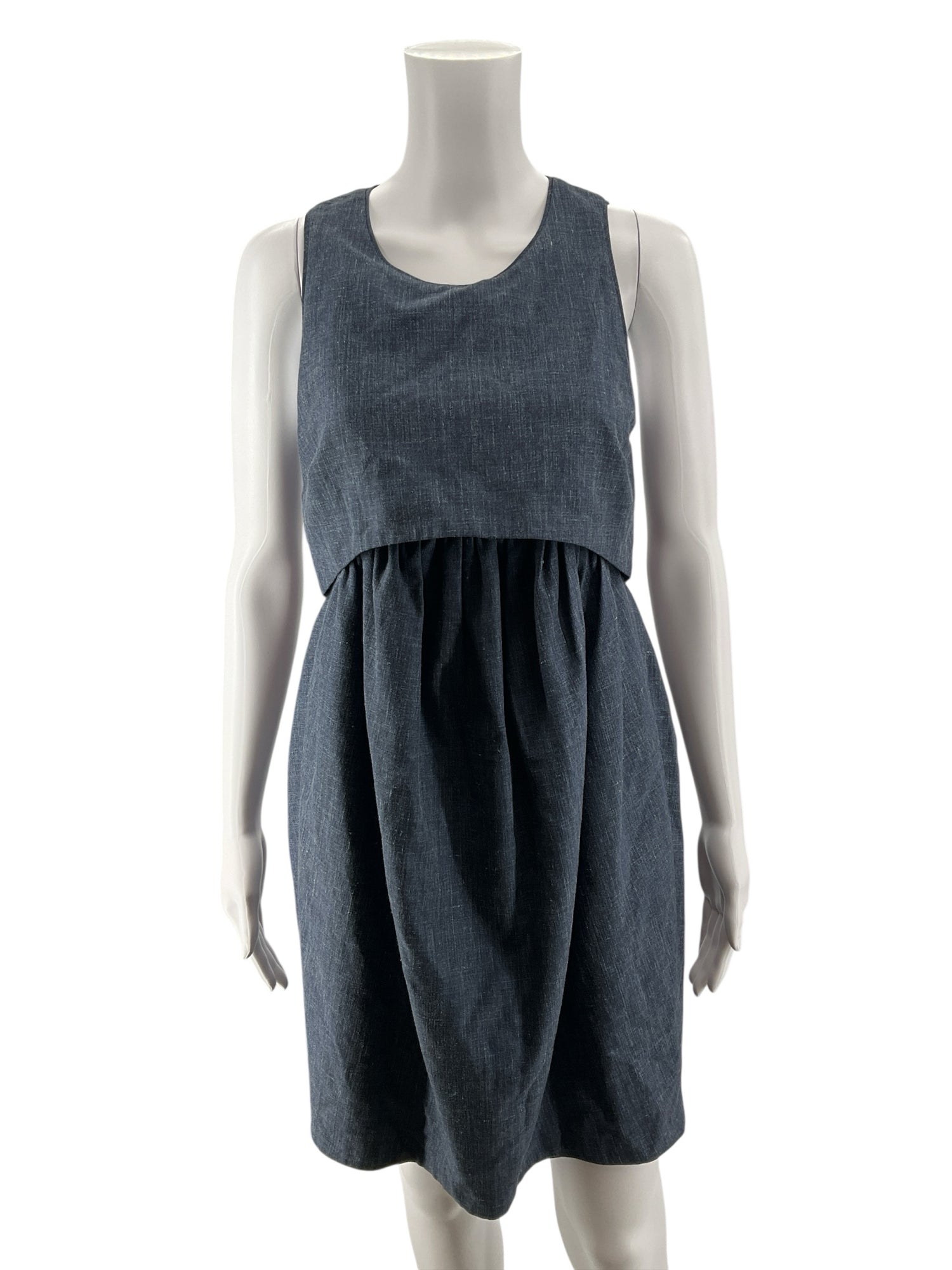 Adam Lippes Indigo Blue Virgin Wool Silk Blend A-Line Dress Size 4