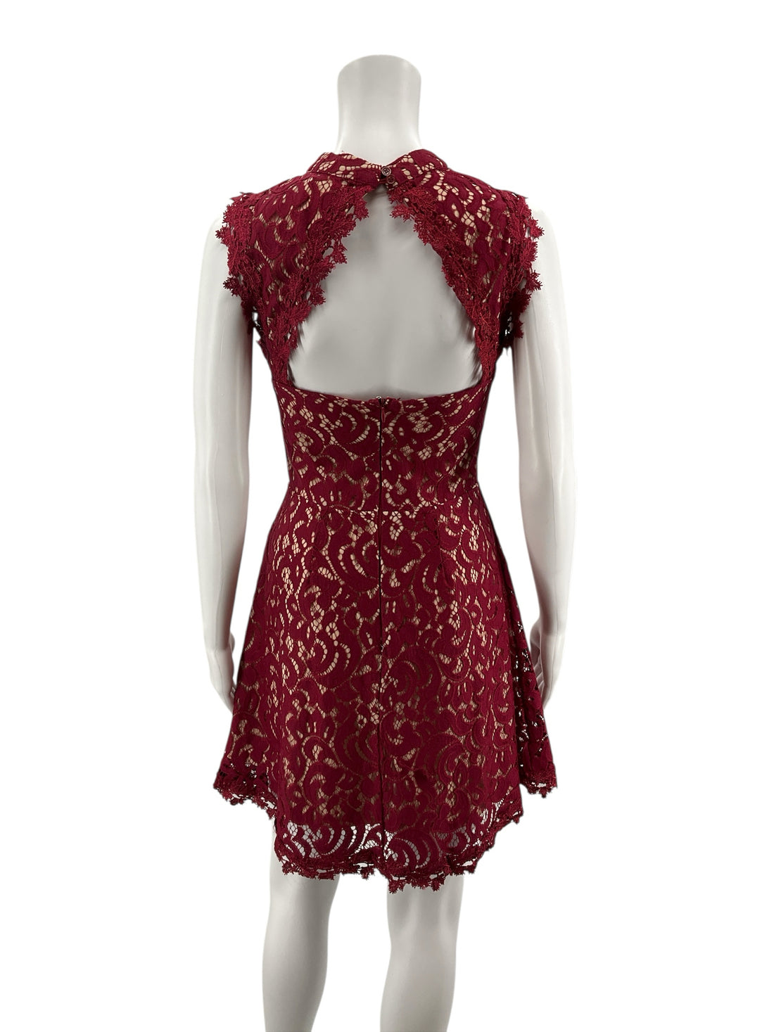 Francescas Maroon/Tan Lace Pre-Owned Ladies Dress - Size Small