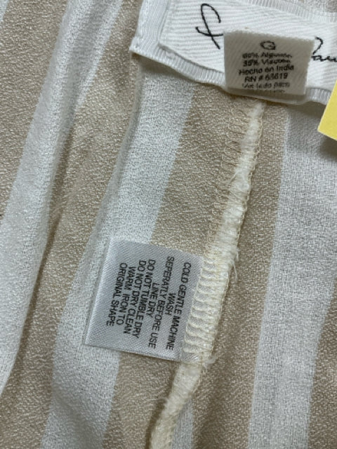 French Laundry Tan &amp;amp; White Striped Wide Leg Crop Pants | Size Large - ONLINE ONLY