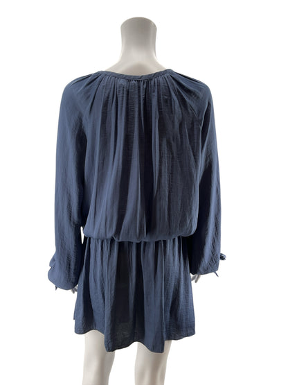 do &amp; bedo &amp; be Navy Blue Lace-Up Blouson Sleeve Boho Tunic Dress Size Small